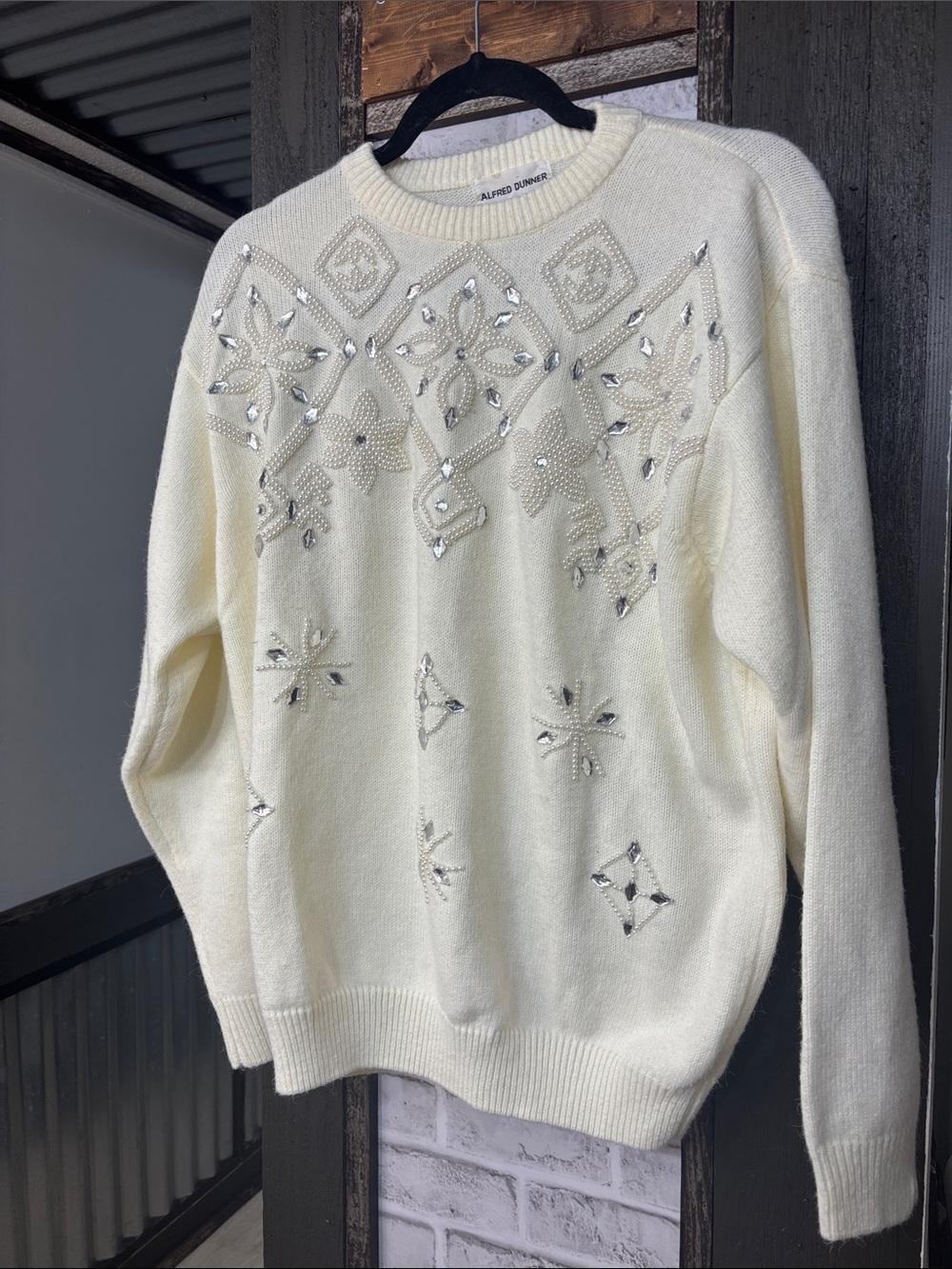 Alfred Dunner Cream Jewel-Embellished Crewneck Sweater - Picture 4 of 4
